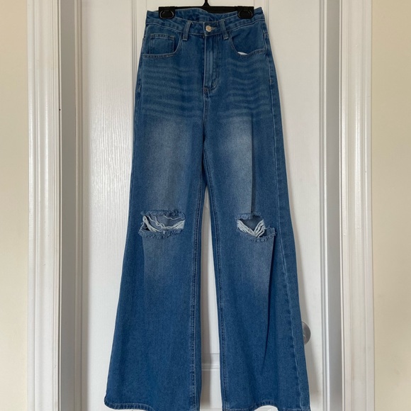 shein - dark blue flare jeans - Picture 1 of 3